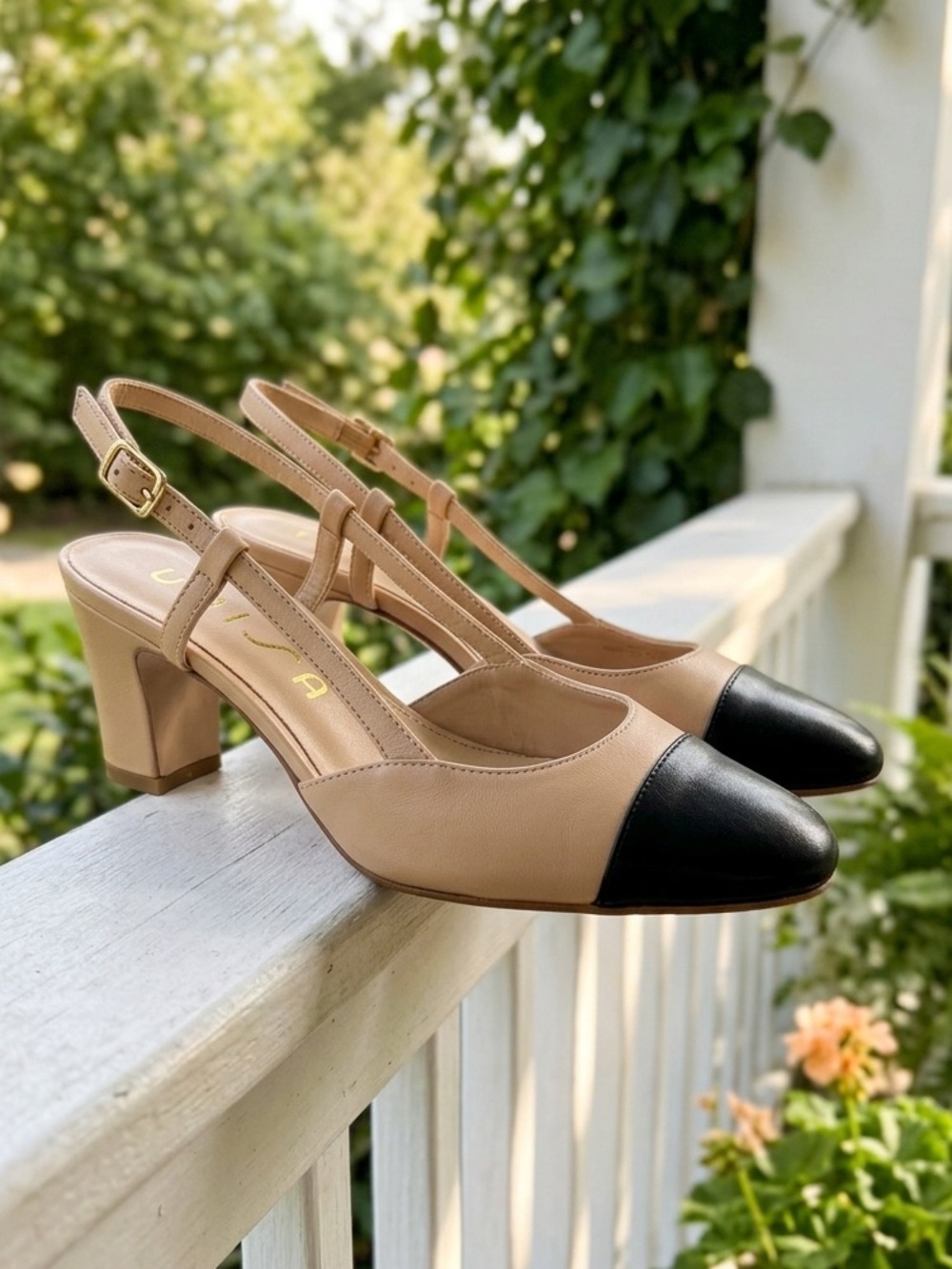 Unisa Unhavie Slingback Block Heel Pumps Nude & Black 7.5 Block Heel - Picture 4 of 9